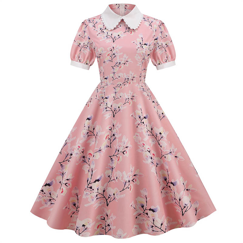 Women'S Fashion Of The 50S - Summer Dress Women Floral Printed Puff