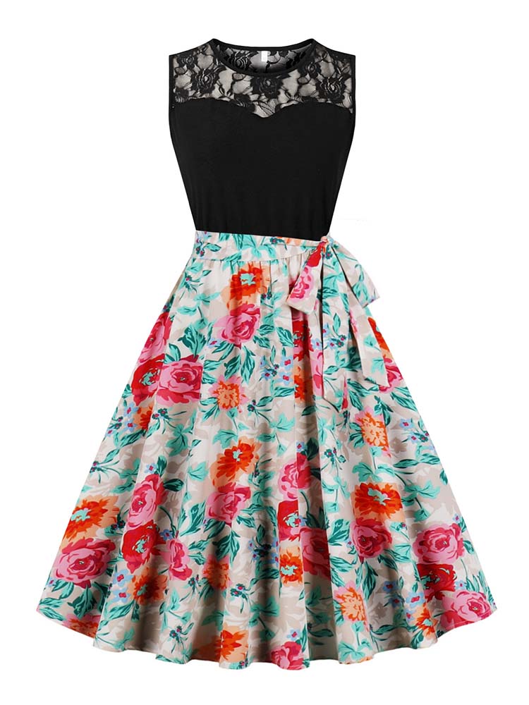 Women'S Fashion Of The 50S - Elegant High Waist Sleeveless Pleated Midi