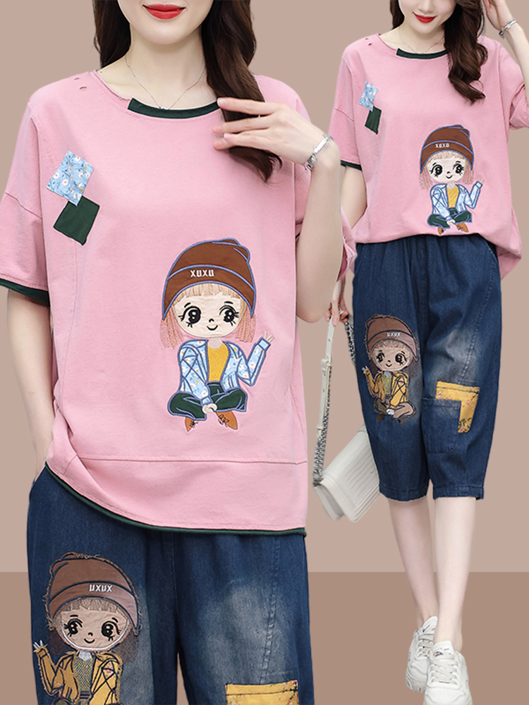 Women Fashion Over The Years - Fashionable Patchwork Short Sleeve T-Shirt And