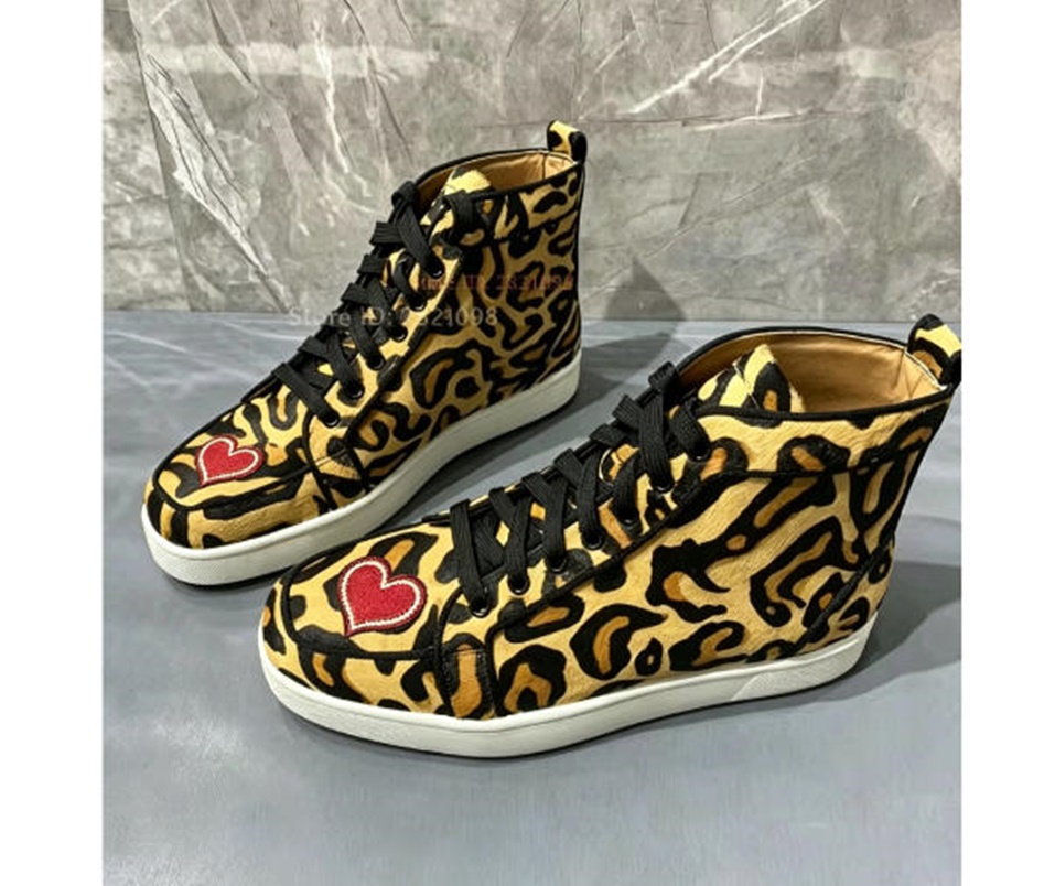 Women'S Yellow Fashion Sneakers - Leopard Printed High Top Sneakers Men