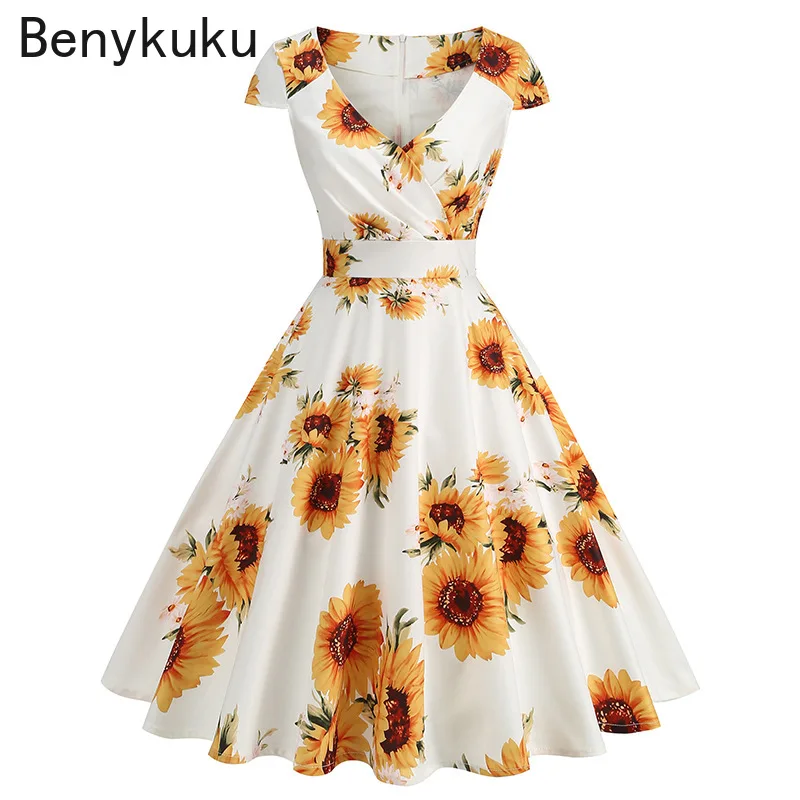 Print Cherry Sunflower 50s 60s - đánh giá và giá Women'S Fashion Of The 50S