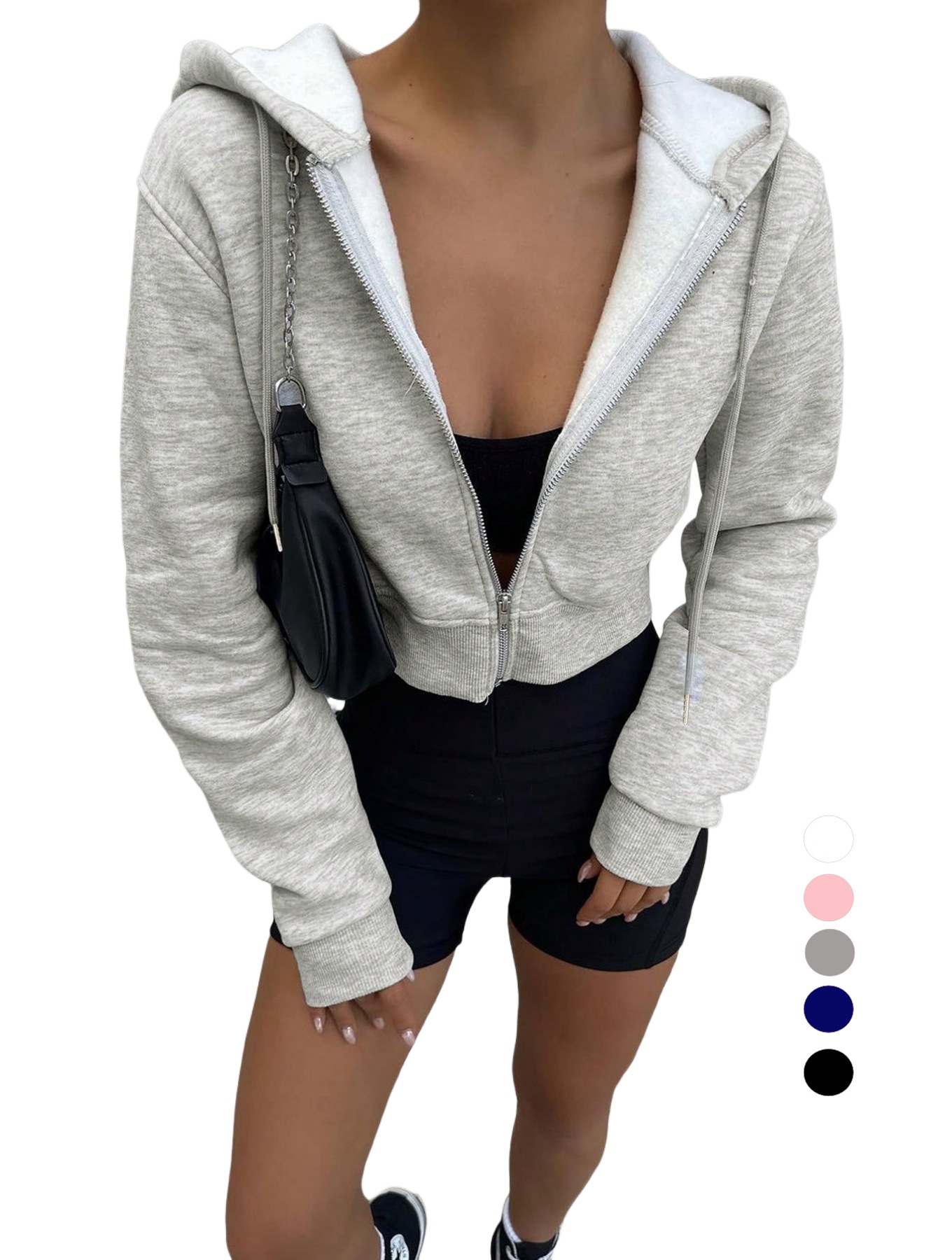 Women's Gray Cropped Zip Up Ho - đánh giá và giá Women'S Fashion Zip Hoodie